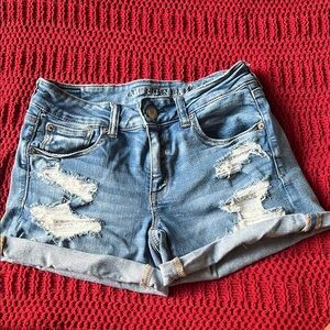American Eagle Outfitters Blue Distressed Jean Shorts